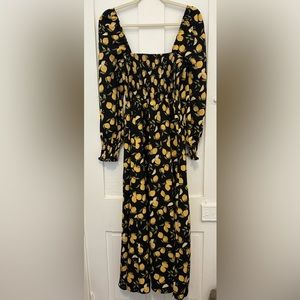 O.P.T. Lemon Smocked MIDI Dress, S